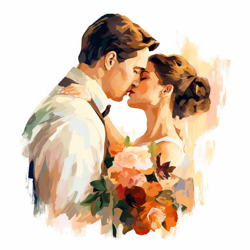 Marriage clipart in Impressionistic Art style, on white background