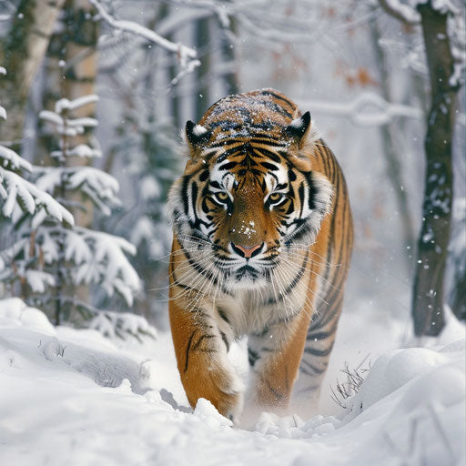 Tiger in the snow-covered forest