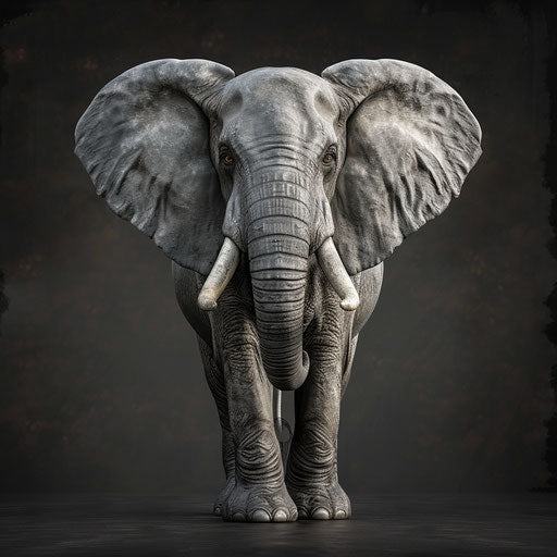 Realistic and elegant elephant on flat slate grey background