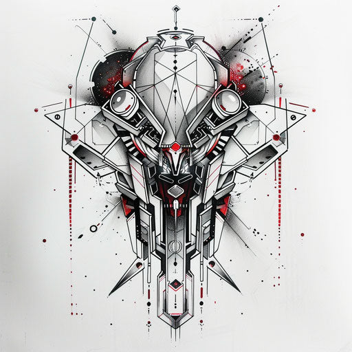 Futuristic flat tattoo sketch for 13 tattoos with metallic shades and cybernetic motifs