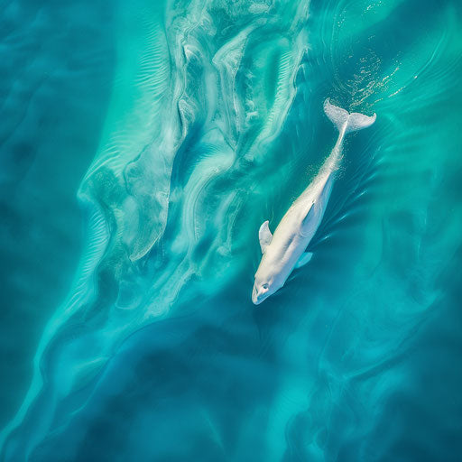 White whale swimming with pod, beautiful aquatic patterns