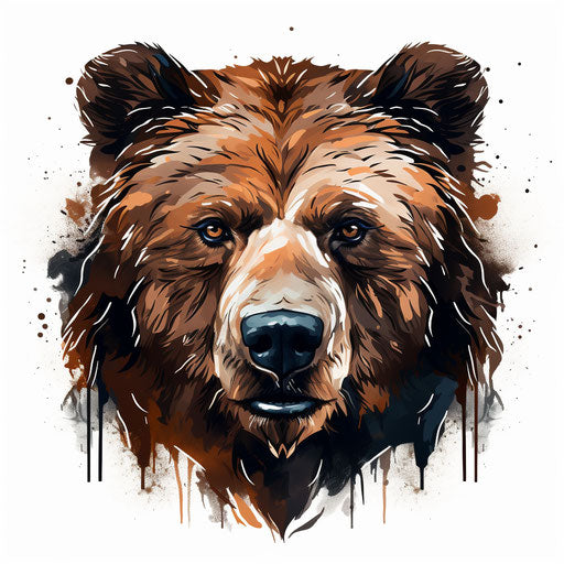 Bear face drawing in the style of Chiaroscuro Art, on white background