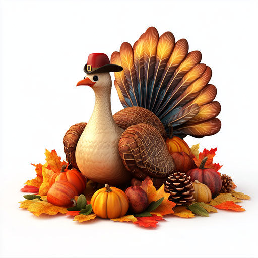 3D thanksgiving images in photo realistic style with a flat white background, isolated clipart