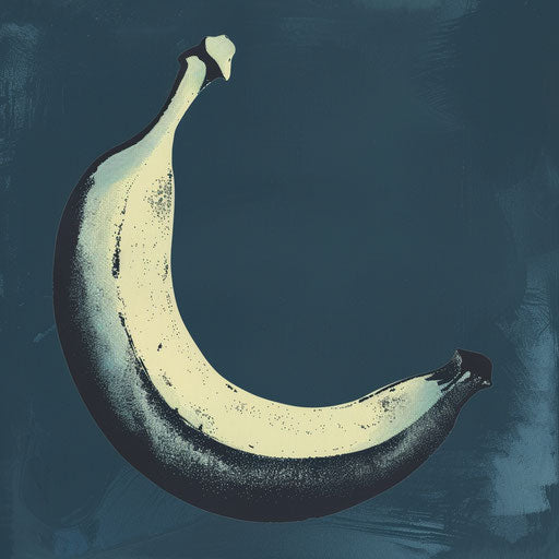Bold and dark flat tattoo sketch with a banana silhouetted against a midnight blue background