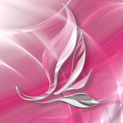 Modern logo in pink and silver with a vibrant background