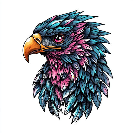 Eagle tattoo sketch on hand with bright colors