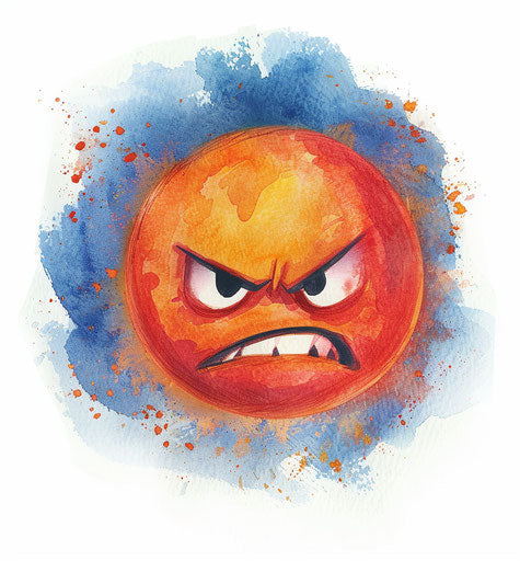 Angry emoticon on a white background, bold color fusion
