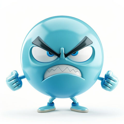 Angry emoji with sharp edges in a light blue circle
