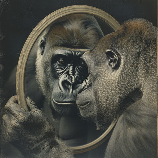 Gorilla's Reflection on a Mirror
