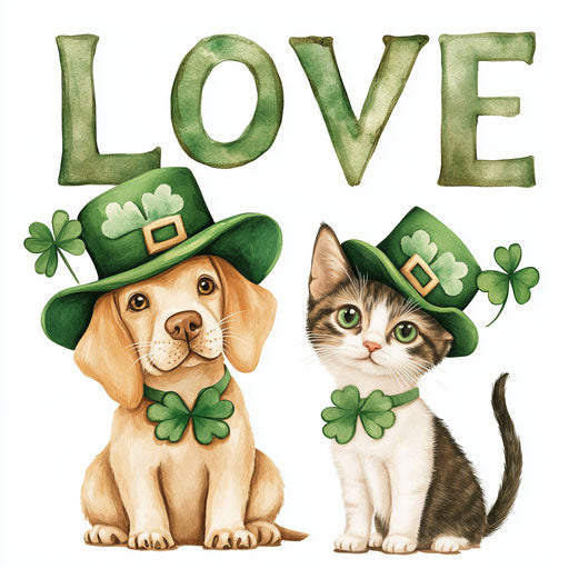 St. Patrick's Day with Labrador Retriever and cat