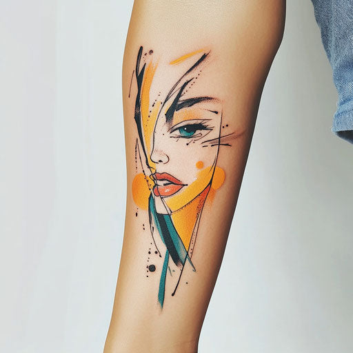 Flat tattoo sketch for outer forearm with abstract patterns