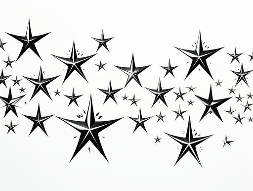 Black stars on white background, tattoo style, aurorapunk