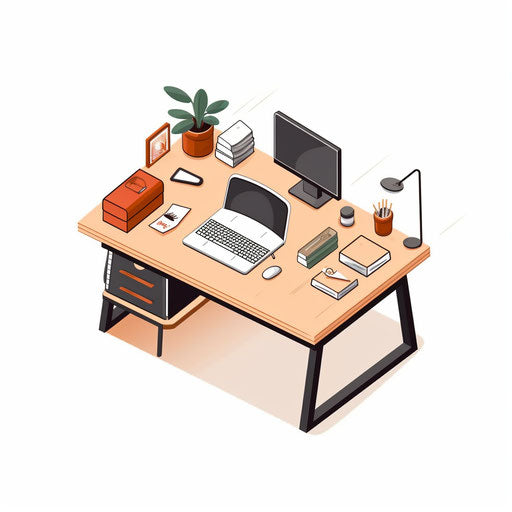 Minimalist style desk illustration on white background