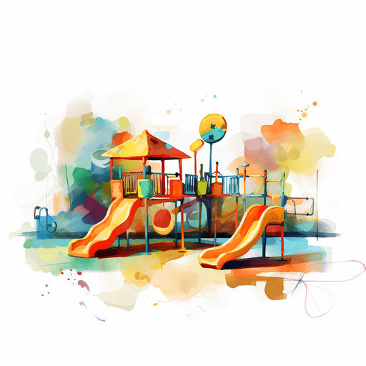 Playground clipart in the style of Impressionistic Art, on a white background