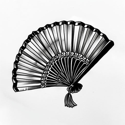 Simple tattoo sketch of an oriental fan in black ink