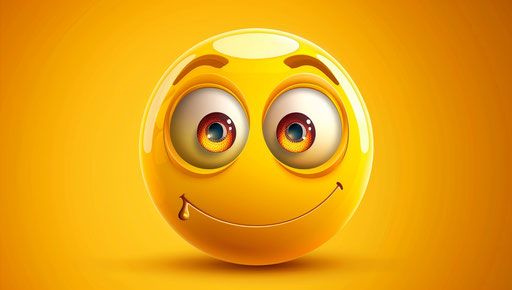 Yellow emoticon in cartoon style, amazing smile