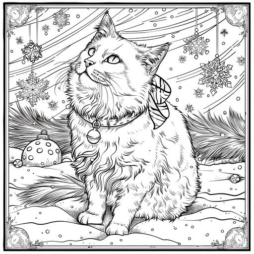 Festive cat in a winter scene inspired by Jan Brett's coloring book