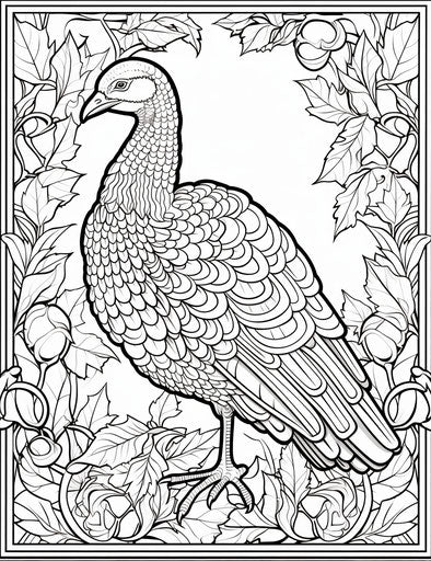 Turkey coloring page in pointillism mosaic style, stained glass, prints, iconography