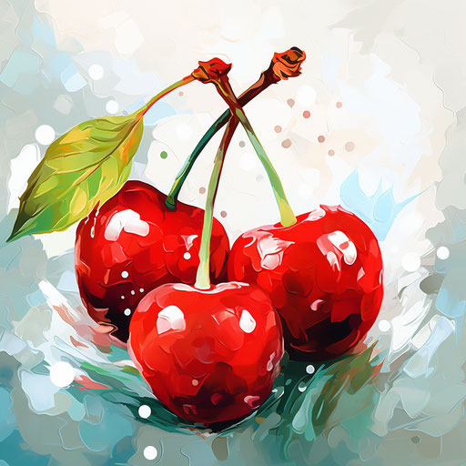 Cherry clipart in the style of Impressionistic Art, on white background