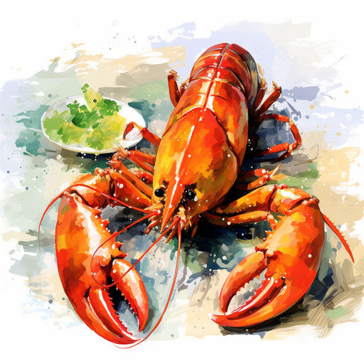 Lobster illustration in the style of Impressionistic Art, white background