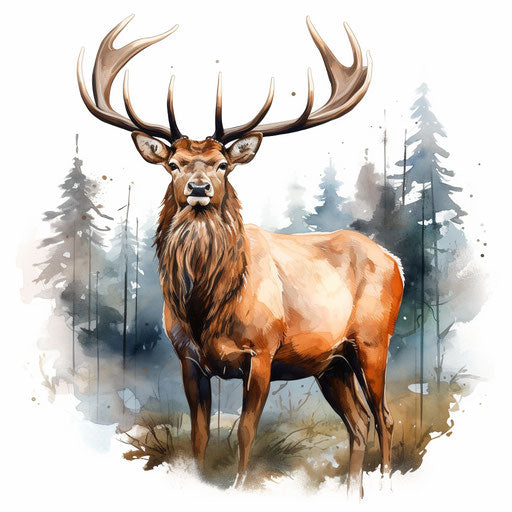 Elk clipart in the style of Oil painting, on a white background
