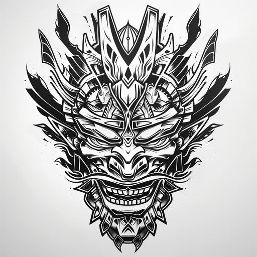 Bold sketch of a neo tribal face mask with dramatic features