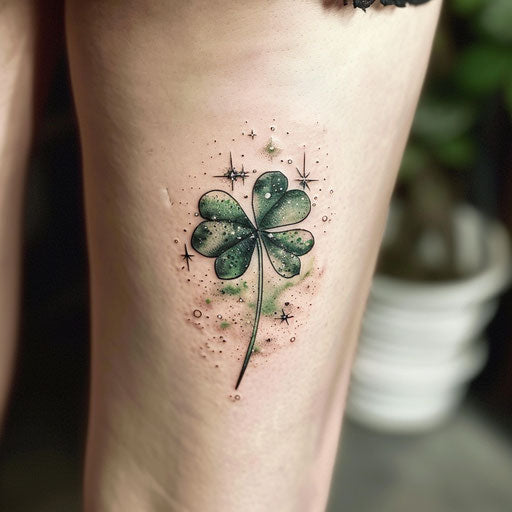 Surrealistic shamrock tattoo with green space and stars