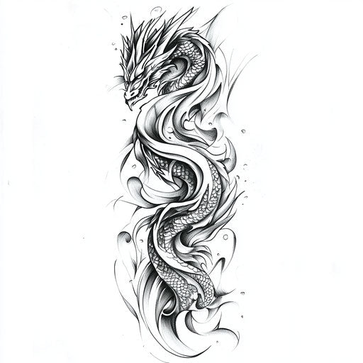 Viking sleeve tattoo design with dragon and flames