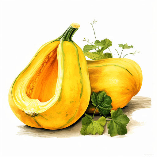 Squash artwork in Oil painting style, on a white background