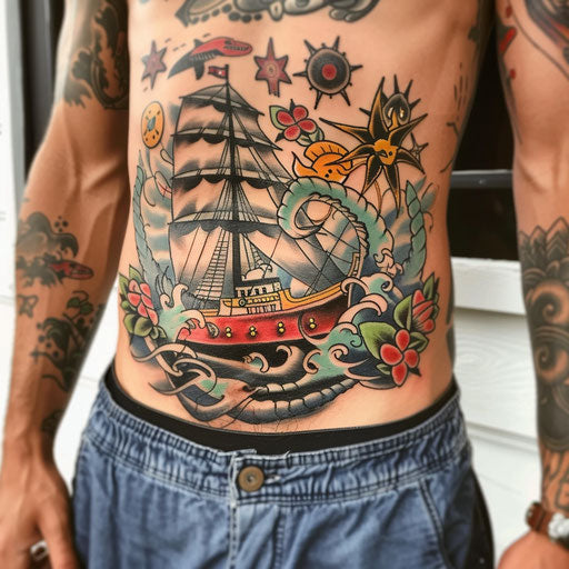 Classic sailor belly tattoos: nautical themes