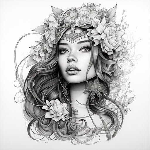 Bohemian girl style tribal tattoo and lettering