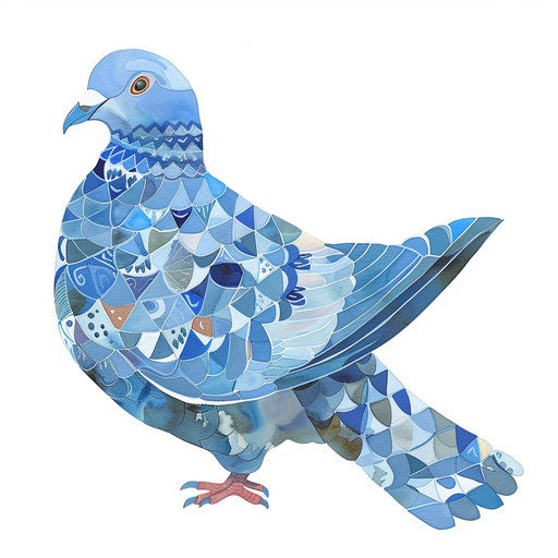 Blue dove in geometric patterns, artistic doodles style