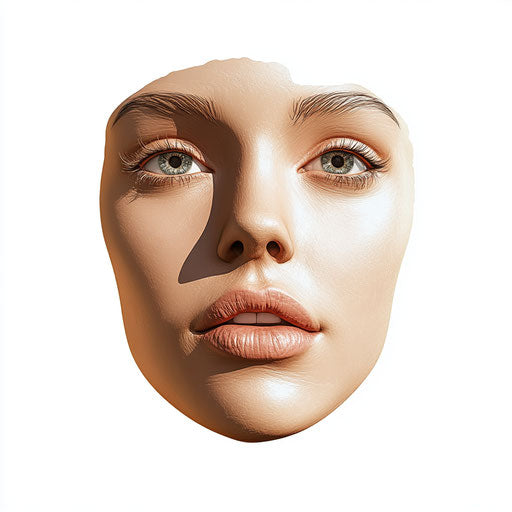 3D realistic stylized face on flat white background