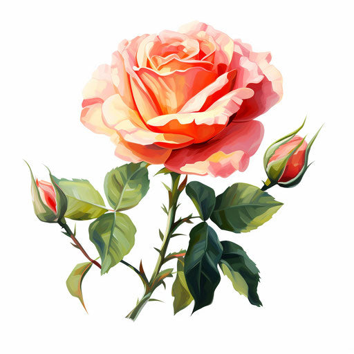 Rose flower clipart in the style of Oil painting, on a white background