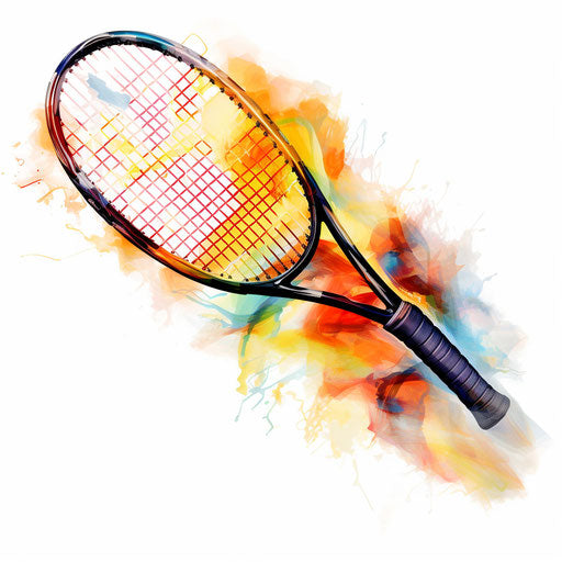 Tennis racket oil painting style clipart on white background