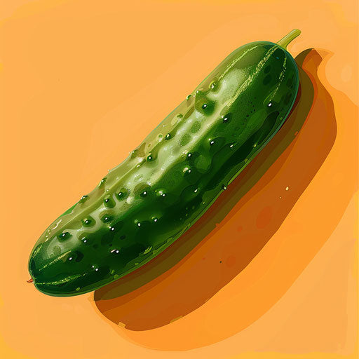 Realistic cucumber clipart on flat sunset orange background