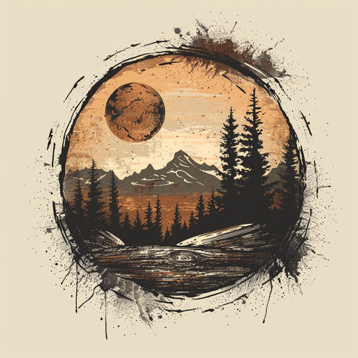 Hand-drawn t shirt logo design with a natural texture background, artistic elements