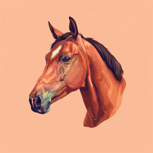 Realistic style horse head clipart on flat pastel peach background