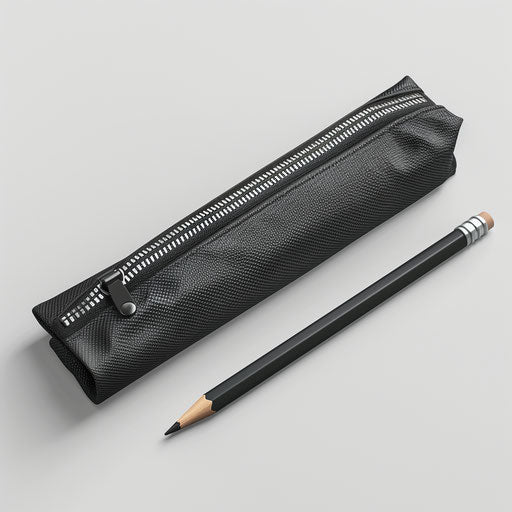 Realistic pencil case clipart on flat white background, detailed textures and sharp edges