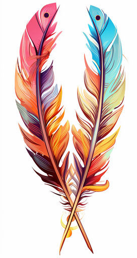 Two indian feathers in a clip art drawing, in the style of captivating, tattoo 17:32