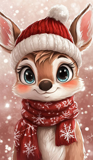 Cartoon deer with hat and scarf