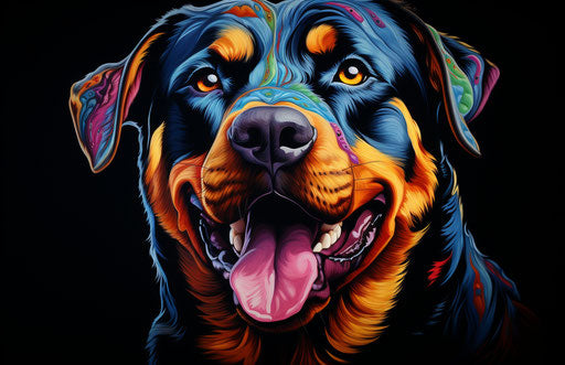 Portrait of a rottweiler dog on black background