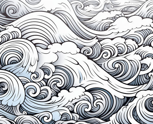 Tribal or ocean waves drawing, intricate Maori style