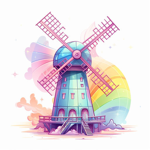 Windmill clipart in the style of Pastel Colors Art, on a white background