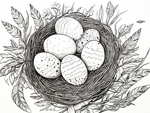 Black and white Easter eggs coloring page, illustrative pen style