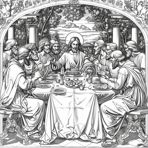 The Last Supper with Jesus and his disciples - Coloring page