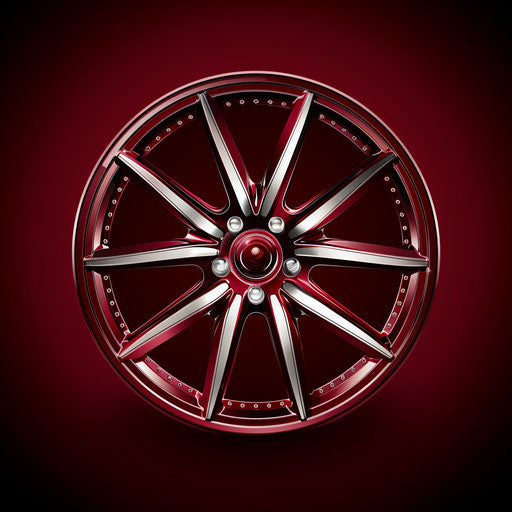 Realistic wheel on a flat, rich burgundy background