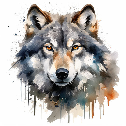 Wolf clipart in the style of Oil painting, on a white background