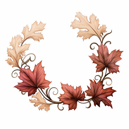 Leaf border in the style of Chiaroscuro Art, on white background