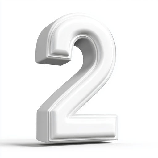 Number 2 in 3D realistic style on flat white background